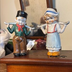 Green and Brown Ceramic Folk Art Figurines